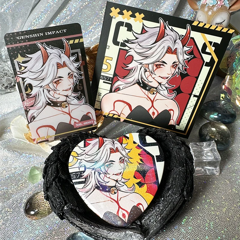 Genshin Impact-Juego de 3 piezas para niños, juego de insignias, broche, alfileres, tarjetas de PVC para Cosplay, colgante, colección de tarjetas cuadradas, regalo