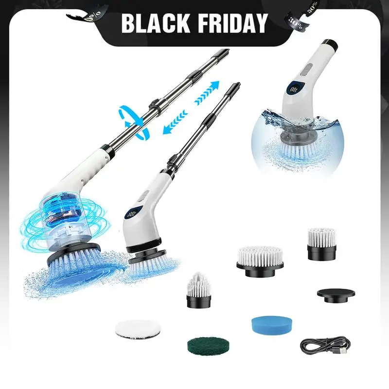 Cordless Electric Cleaning Brush, Spin Scrubber, 4 Replaceable Brush Headsand, Full Body IPX7 Waterproof