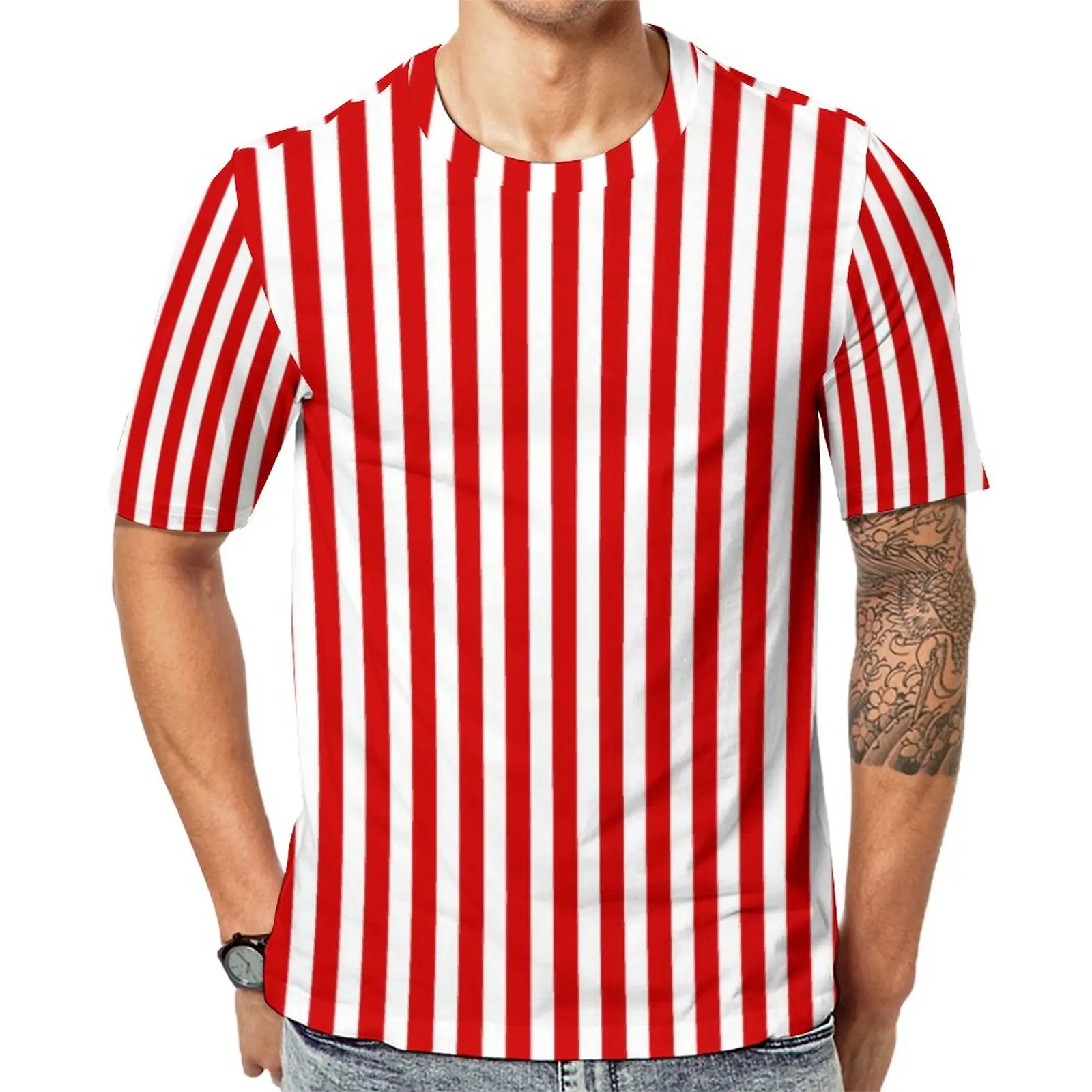 

Candy Stripes T Shirt Red and White Stripe Hippie T Shirts Short-Sleeve Printed Tshirt Cheap Beach Street Style Big Size Clothes