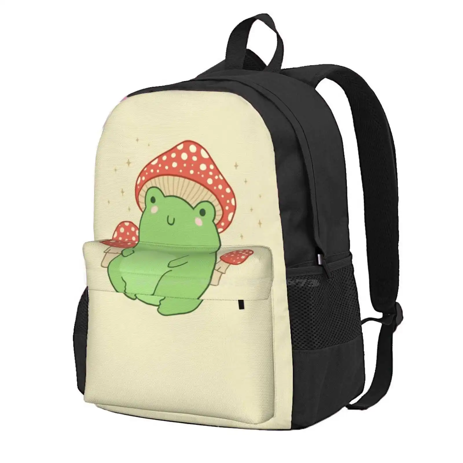 

Kawaii Frog With Mushroom Hat: Cottagecore Aesthetic Froggy, Chubby Toad In Forest Themed Fantasy Toadstools Hot Sale Schoolbag