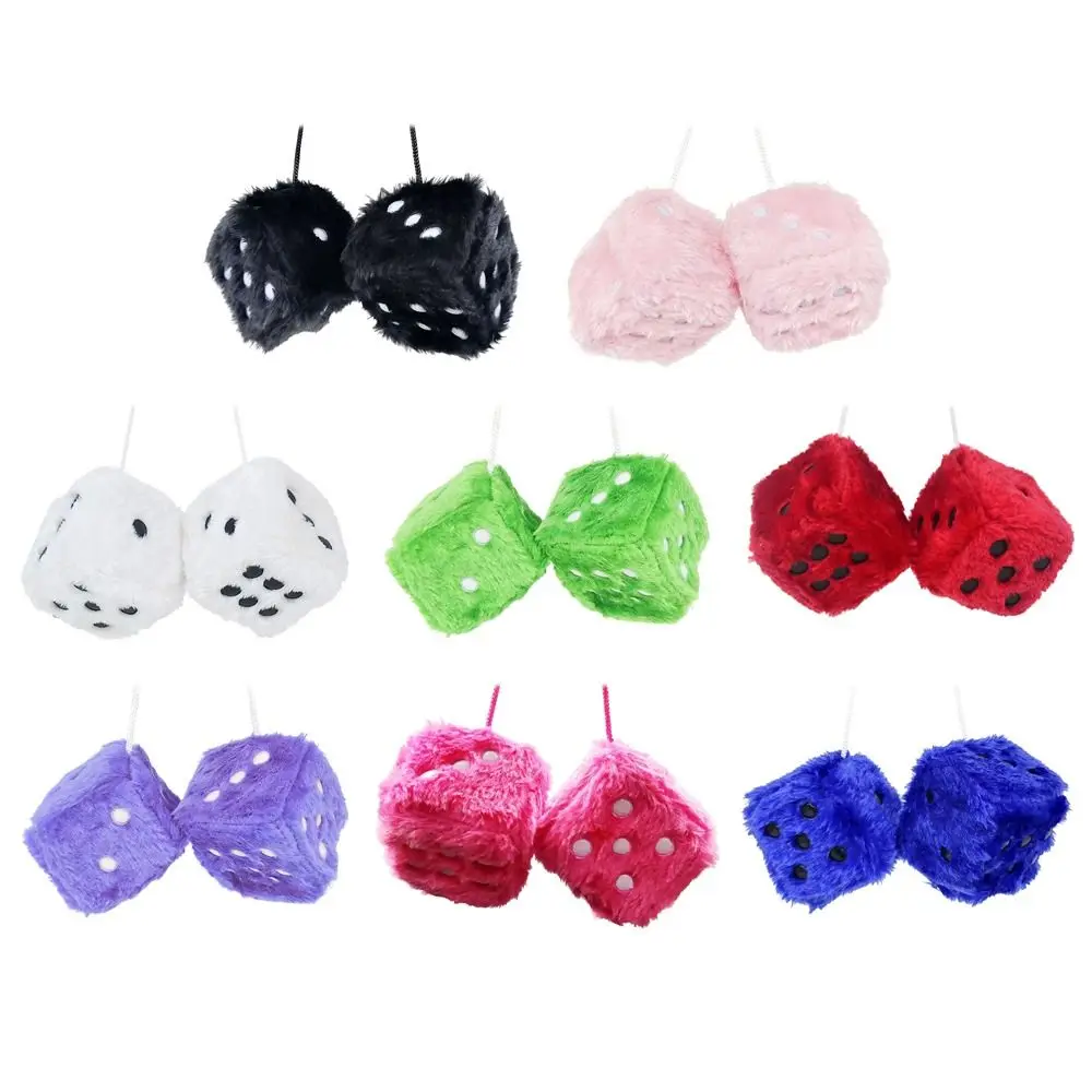 6cm Long Plush Dice Multicolor Design Hot Stamping Car Hanging Ornament Fuzzy Plush Velvet Material Dice Pendant Car Styling