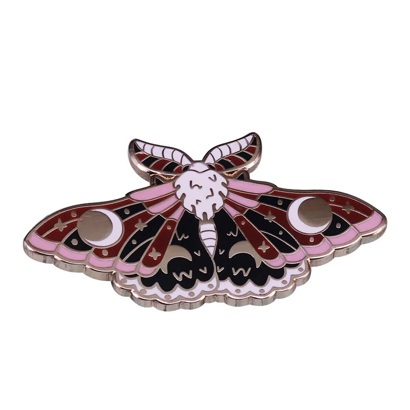 Moon Phase Hawk Moth Badge Butterfly Metal Enamel Brooch Wild Flying Animal Brooch Backpack Hat Decorative Accessory