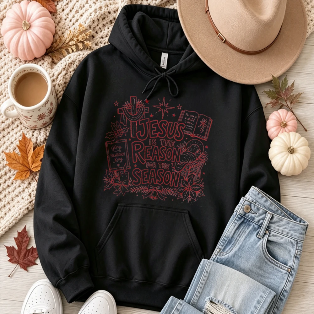 Jesus Is The Reason for The Season Pullover Christian Faith Cross Bible Christmas Star Sleeve Casual Religious Holiday Warm Tops