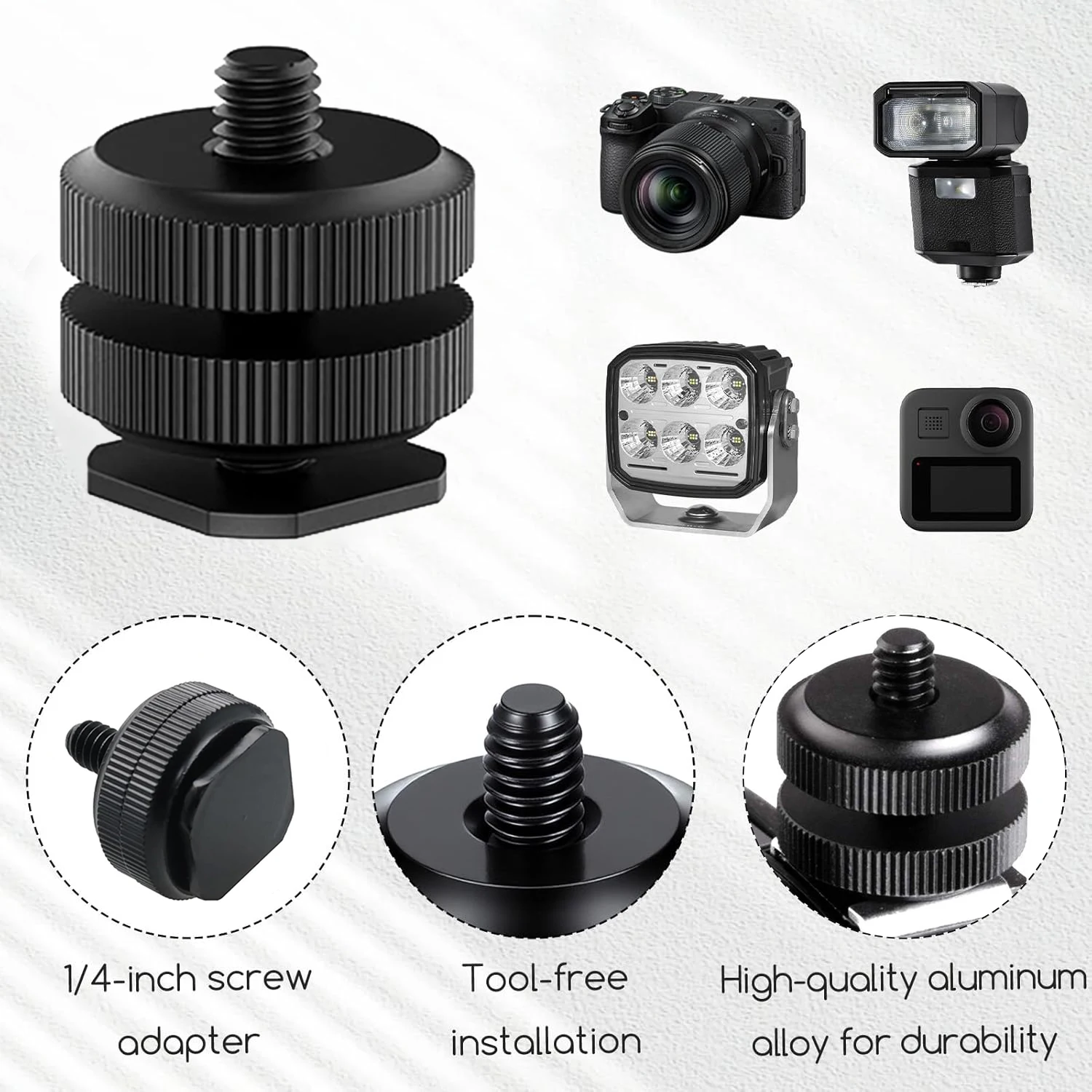 Adaptador de Montaje de Zapata Fría de 1/4\" y Adaptador de Montaje de Zapata Caliente de 1/4\" para Plataforma de Cámara DSLR, Soportes de Zapata para Flash de Cámara para Trípode