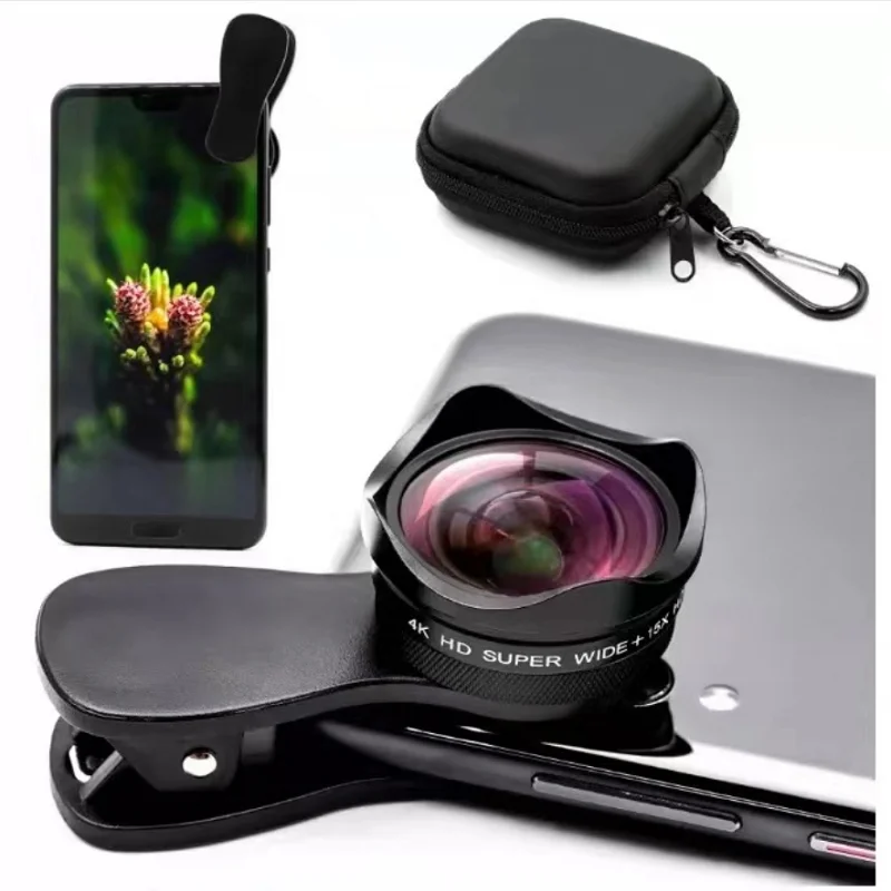 2 in 1 15X Phone Camera Lens 4K HD Macro Lens Wide Angle Lens Close Distance Shooting Macro Lens For iPhone Samsung Cellphone