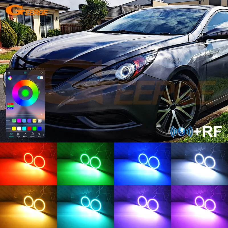 For Hyundai Sonata I45 YF 2011 2012 2013 2014 Bluetooth App Multi-Color Ultra Bright RGB LED Angel Eyes Kit Halo Rings
