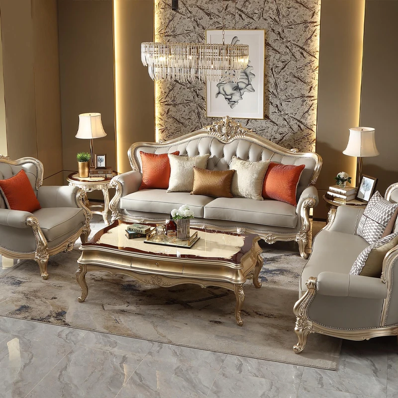 !@European Style Sectional Sofa Set Furniture Villa Classical Design 1+2+3 Luxury Sitting Room Furniture Living Room Sofa
