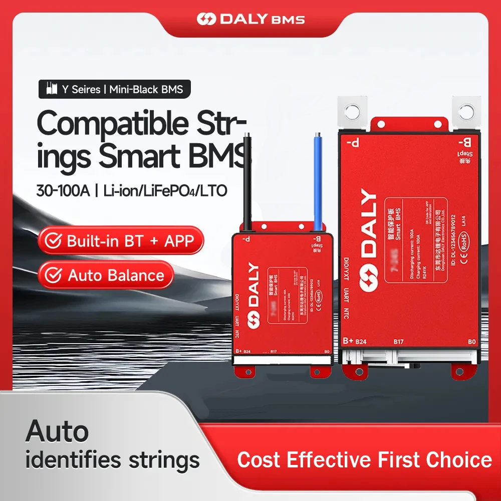 Daly 2026 Newest Smart BMS YH YM YK Series 4-24S Auto Identified Strings Built-in BT DL1.25 UART Li-ion LFP LTO 100mA Balance
