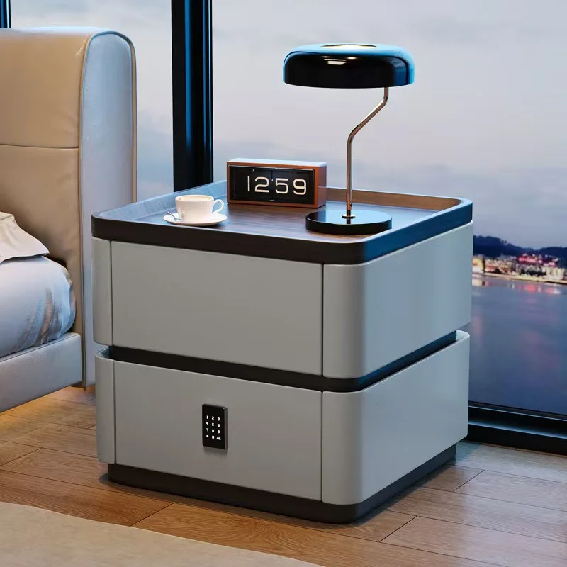 High Quality Solid Wood Nightstand with Password Lock Multifunctional Bedside Table for Home