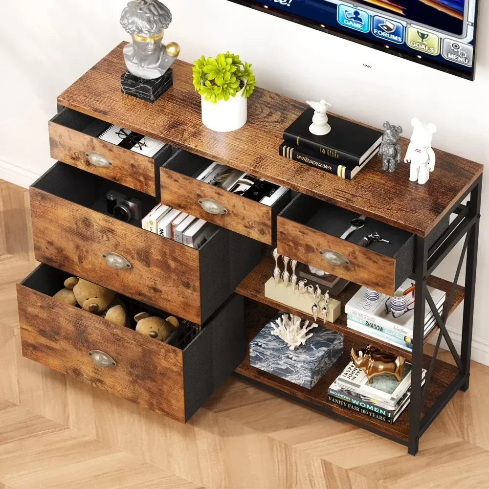 3-Tier Entryway Table Console Table, Dresser TV Stand for Bedroom, Table Sofa Tables for Living Room with 5 Storage Drawers