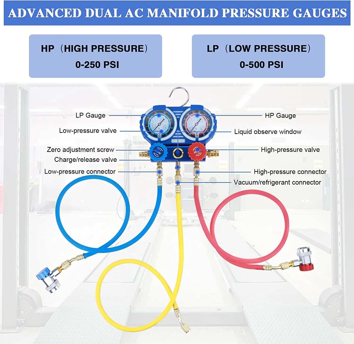 Home AC Diagnostic Manifold Freon Gauge Set Adjustable Brass Couplers 1/4\