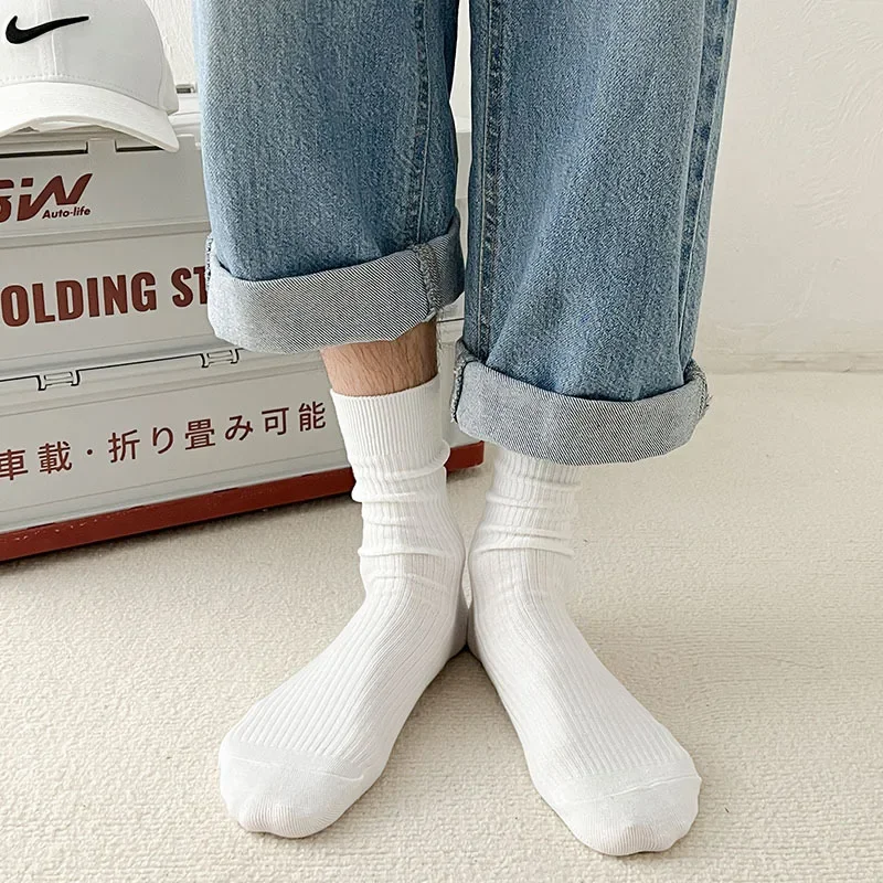 Mens Socks Casual Fashion Solid Color Black White Gray Socks Men Business Male Knitting Cotton Elastic Long Socks Christmas Gift