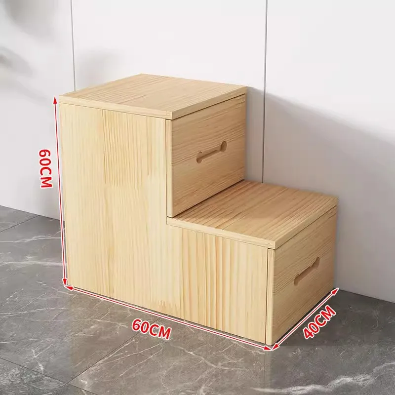 Solid wood ladder cabinet Storage balcony bay window Bedside cabinet Mobile ladder stool with suitcase drawer Stair stepped