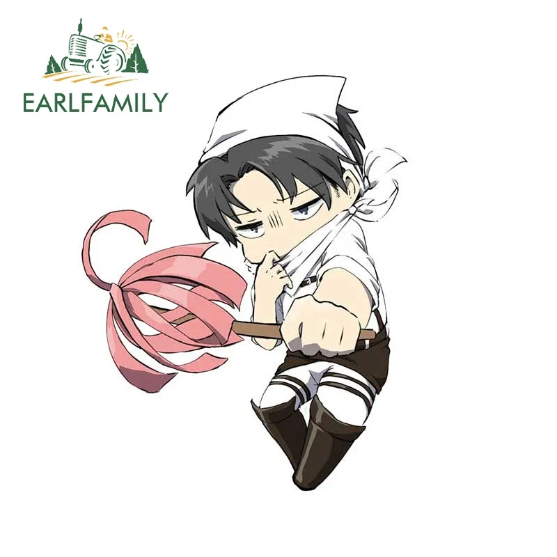 

EARLFAMILY 13cm x 10.2cm Levi Chibi Car Sticker Anime Campervan Creative Windows Decal Graffiti Car Accessories Waterproof Decor