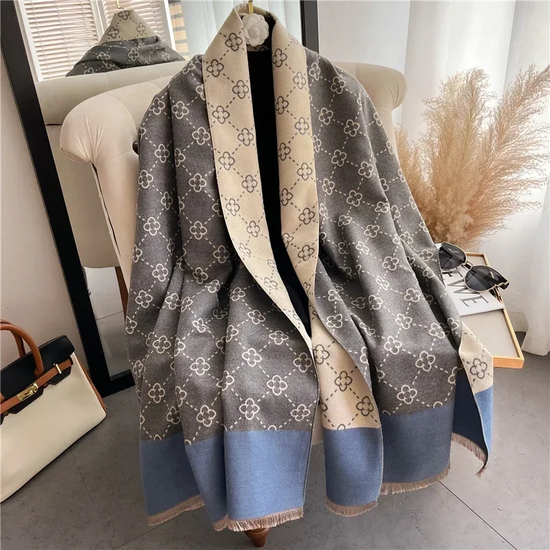 Thick Winter Poncho Women Scarf Luxury Floral Warm Shawl and Wrap Cashmere Pashmina Scarves Design Blanket Bufanda Echarpe 2023