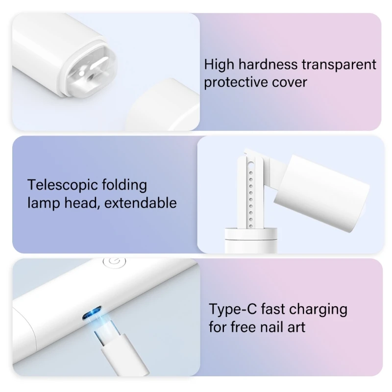 مصباح أظافر E1YE مع مؤقتين للتجفيف السريع، مجفف أظافر قابل لإعادة الشحن عبر USB، سهل الحمل، تحسين تجربة أظافرك