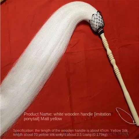 Floating Dust Real Horsetail Taoist Buddhist  Taiji Rope Slinger Peach Wood Handle Whisk Imitation