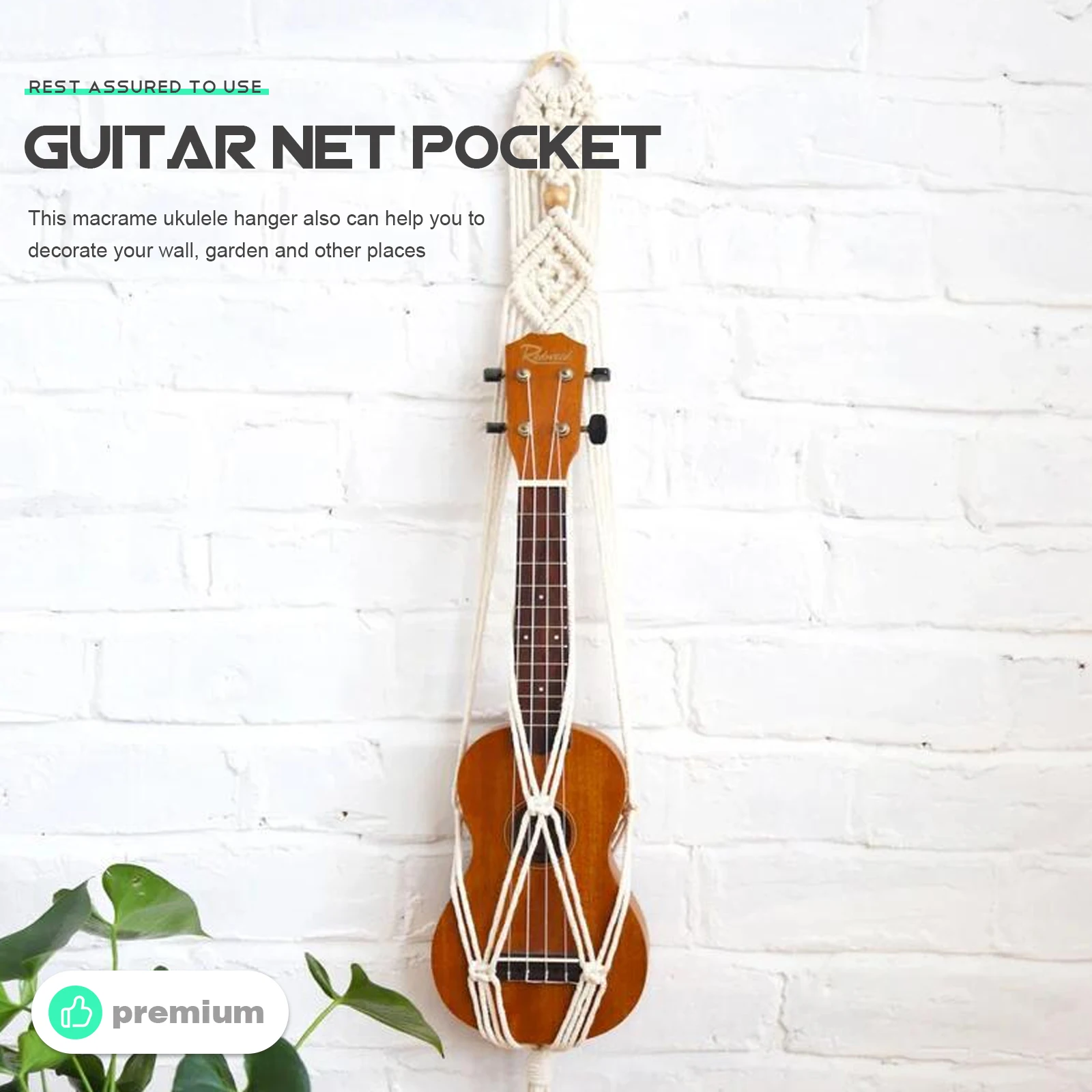 

Guitar Storage Bag 85cm White Wall Mount Ukulele Hanger Cotton Linen Handwoven Decorative Instrument Accessories