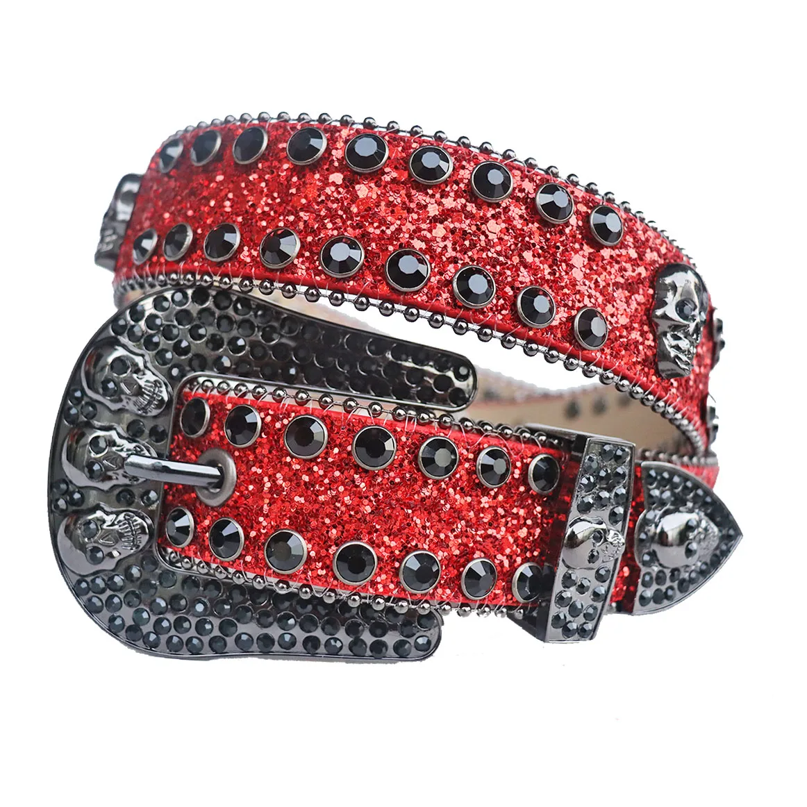 Casual Men Women Unisex Western Cowboy Skull Rhinestone Belt Crystal Studded Diamond PU Leather Belt Dress Jeans