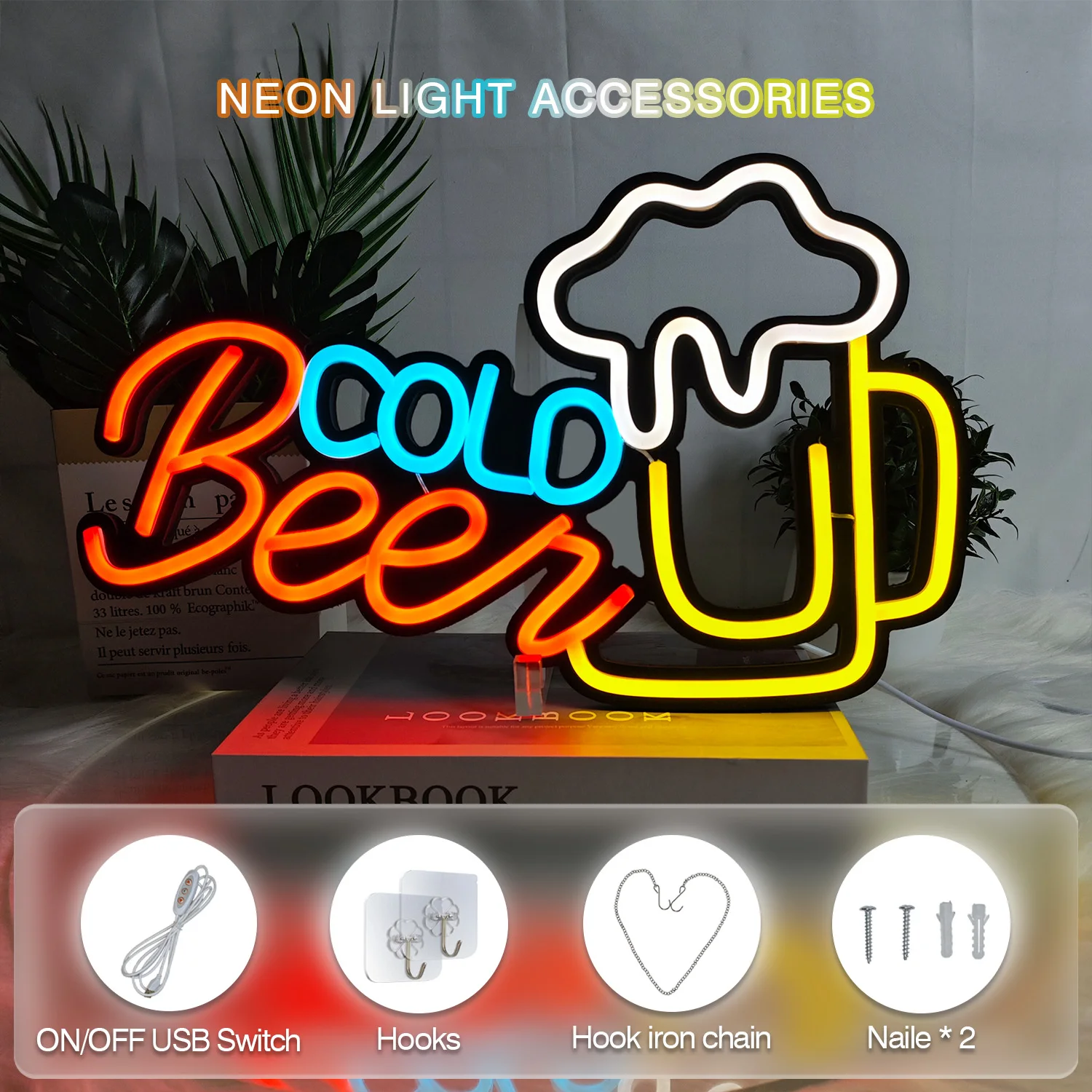 冷たいビールのネオンサイン 1 個、ビールバー、キッチン、レストラン、男性の隠れ家パーティー、ハロウィーン、クリスマス、壁の装飾に使用されます。