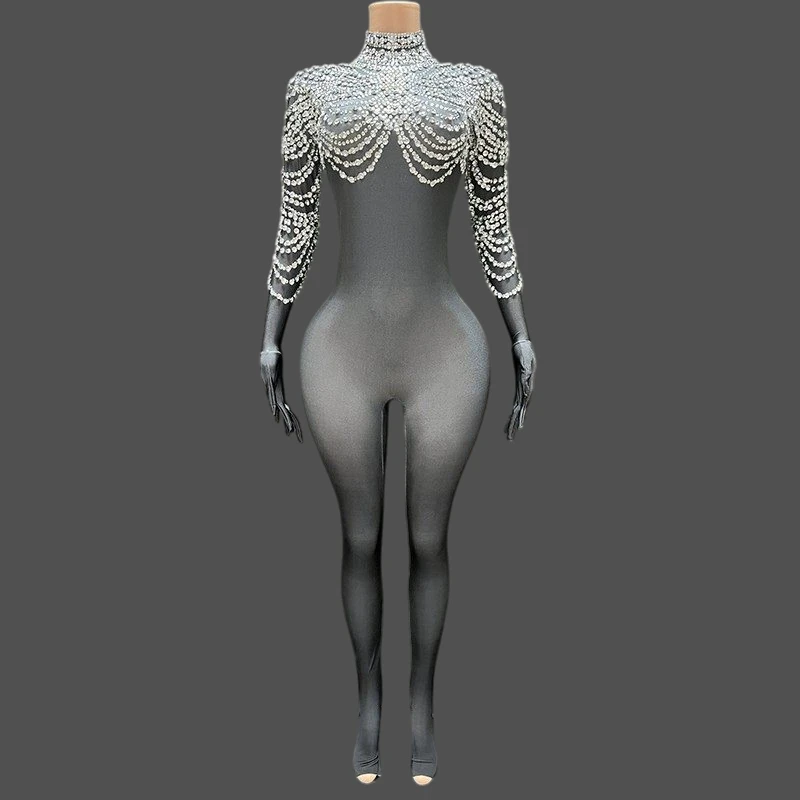 

Блестящие комбинезоны из спандекса со стразами для женщин, нарядные платья для особых случаев, вечерние клубные костюмы, сценические костюмы для косплея, оптом