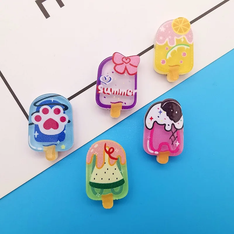 10Pcs Kawaii Cartoon Popsicle Resin DIY Shoes Hat Icebox Barrette Mobile Phone Case Scrapbook Cream Glue Flat Back Resin