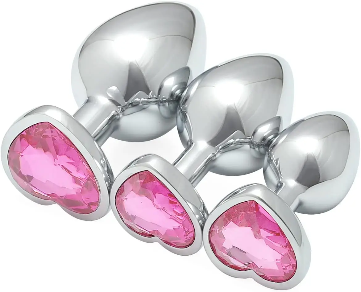 3 Pcs Luxury Jewelry Design Fetish Heart Metal Anal Butt Plug(Pink)