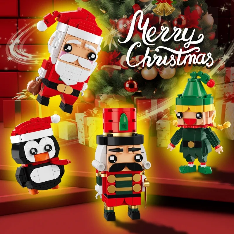 Figuras de Papá Noel de pueblo de invierno, 4 Uds., bloques de construcción, pingüino, soldado de nogal, bloques de modelismo, juguetes para chico, regalo de Navidad MOC