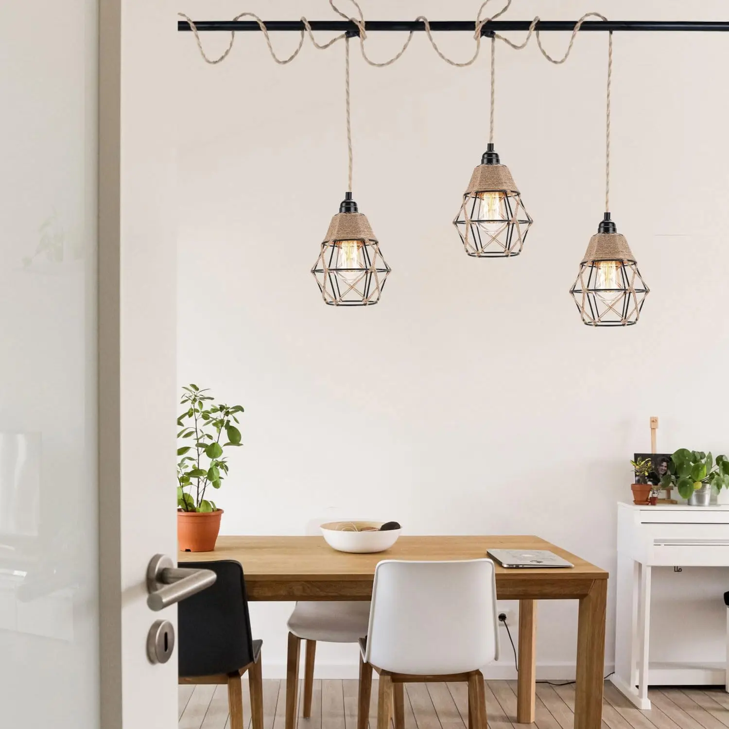 Retro Industrial Plug In Pendant Light With Switch Movable Hemp Rope Kitchen Island Hanging Lamps For Ceiling Interior Fixture