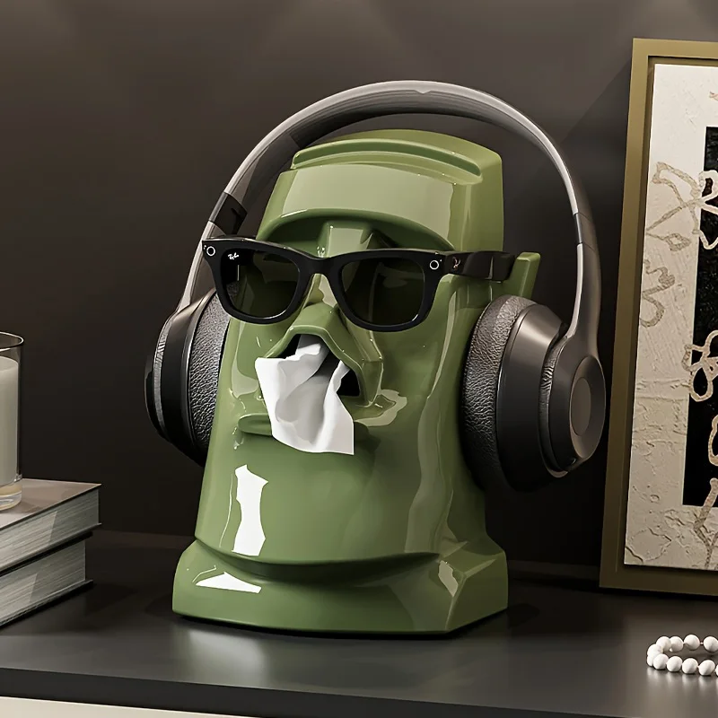 Moai Taschentuchbox-Halter, Lustiger Osterinsel-Statuen-Serviettenspender, Kreative Heimdekoration für Schreibtisch, Badezimmer, Wohnzimmer