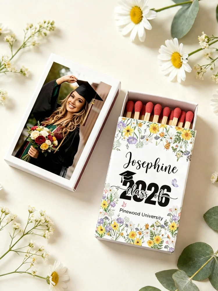 Custom Class of 2026 Graduation Photo Matchboxes Personalized Bulk Floral Grad Party Favors Senior Picture Graduate Keepsake