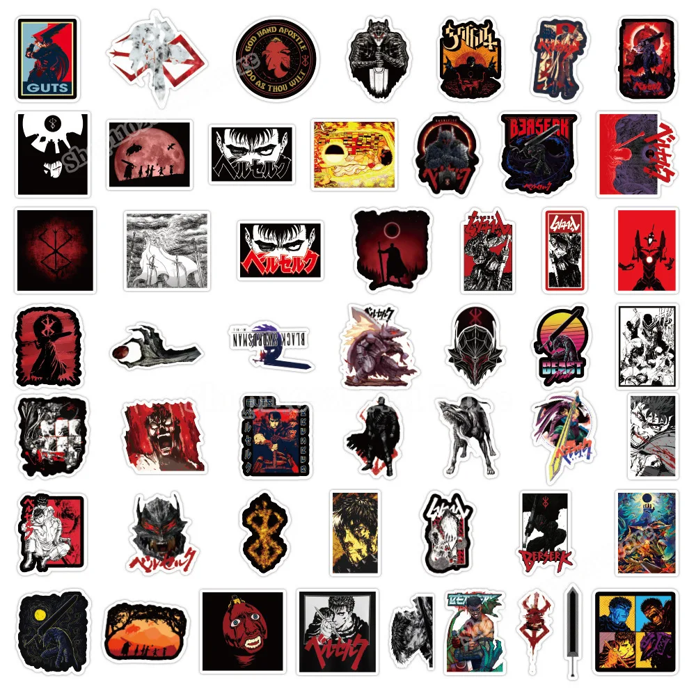 50pcs Berserk Cartoon Graffiti Stickers Scrapbook DIY Phone Guitar Laptop Notebook Cup Bottle Sticker Kids Toy Waterproof Decals