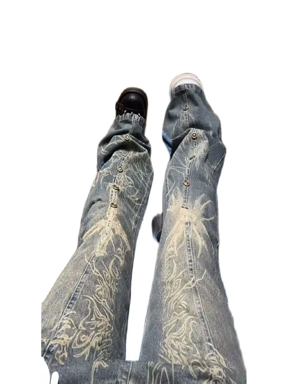 Micro Uitlopende Broek Print Hoge Taille Amerikaanse Vintage High Street Style Rechte Jeans 2024 Mode Broek Vrouwen Y 2K Denim Broek