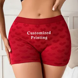 Your Own Logo Text Professional Custom Panties Love Heart Pink Knitting Underwear High-waisted Comfortable Breathable Panties