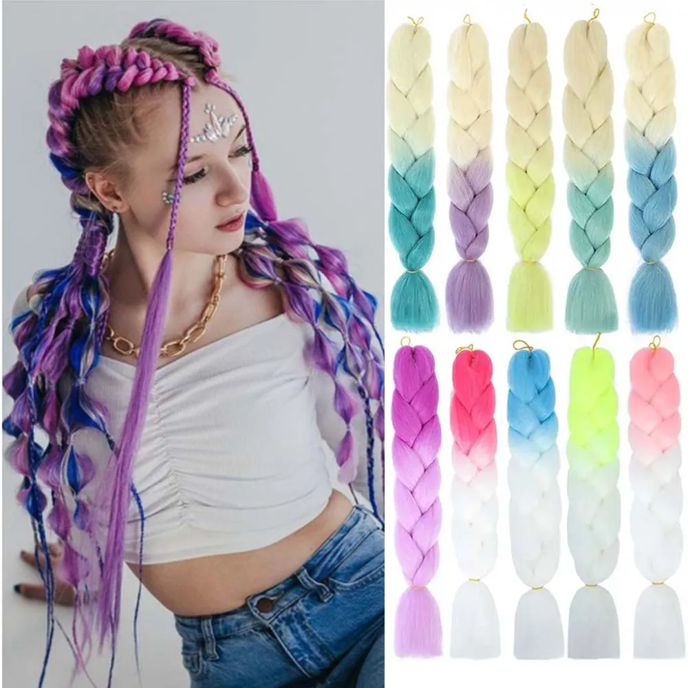 Pelo trenzado sintético de Color degradado, extensión ombré de trenza falsa Jumbo de 49 pulgadas para mujeres, trenzas de pelo DIY púrpura