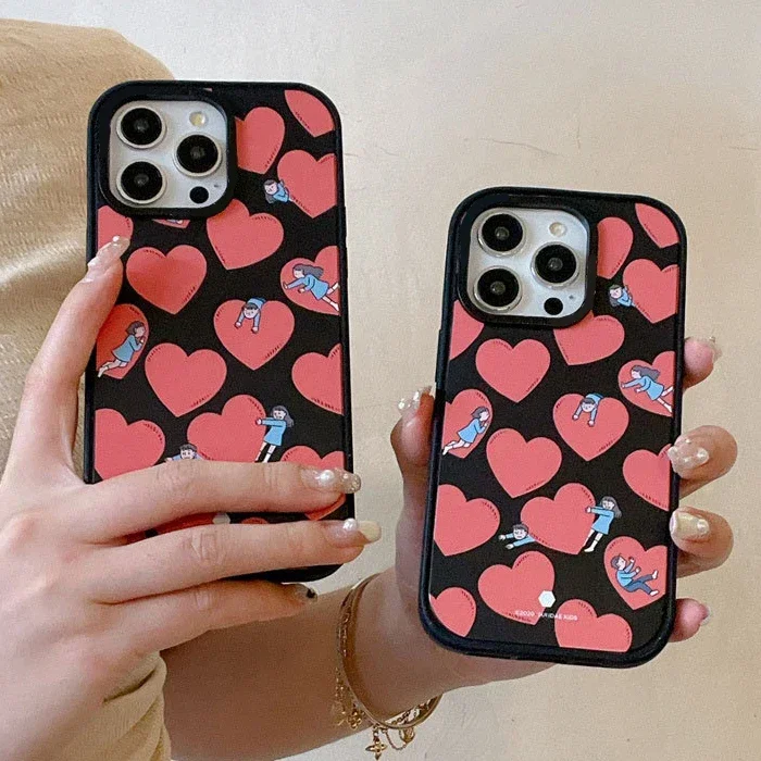 

Red Heart Black Frosted Phone Case Cover for IPhone 13 14 15 16 Pro Max Case