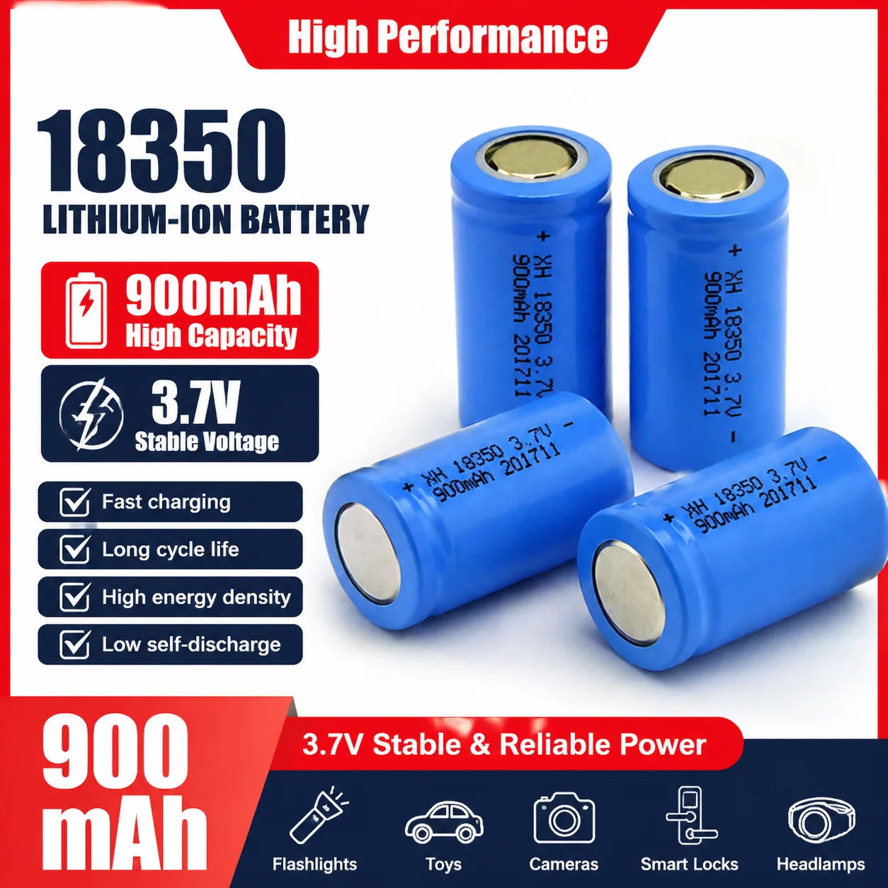 PURFIELD 18350 3.7V 900mAh high-density Li-ion battery board for laser pens, flashlights and mini handheld electronic products
