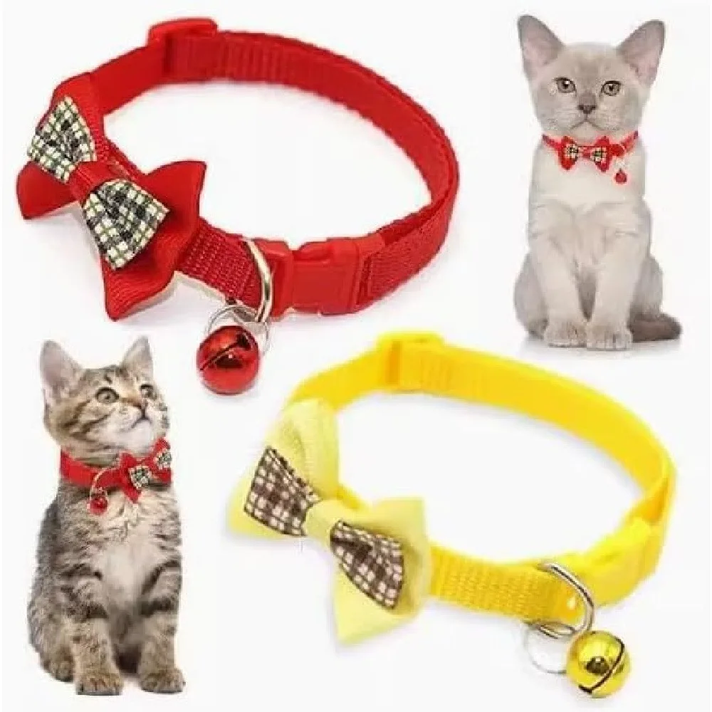 2 Pack Cute Pet Bow Tie Collar with Bell, Adjustable Small Cat & Puppy Neck Collar, Pet Decor Accessory, Random Color