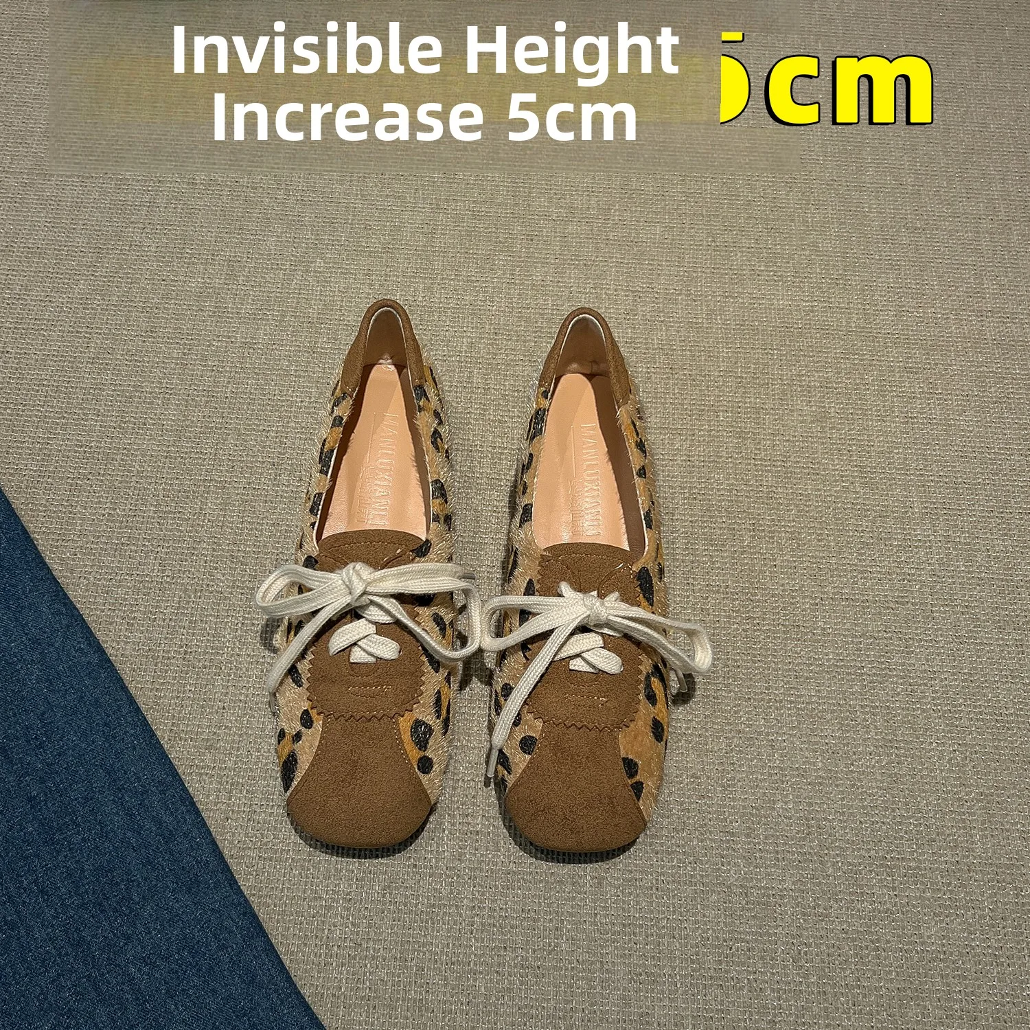 

Балетки женские oes Леопардовый принт Mary Janes на шнуровке Casual oes Увеличенная внутренняя модная обувь на плоской подошве