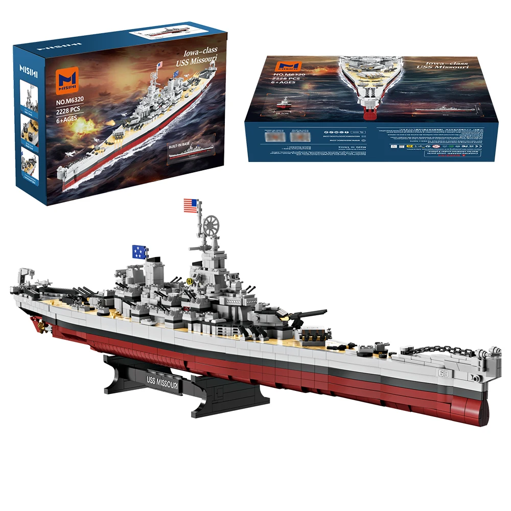 MISINI M6320 Zestaw klocków konstrukcyjnych wojennej latarni panciernej z II wojny światowej, 2228 elementów Missouri (Iowa), odpowiedni do kolekcji