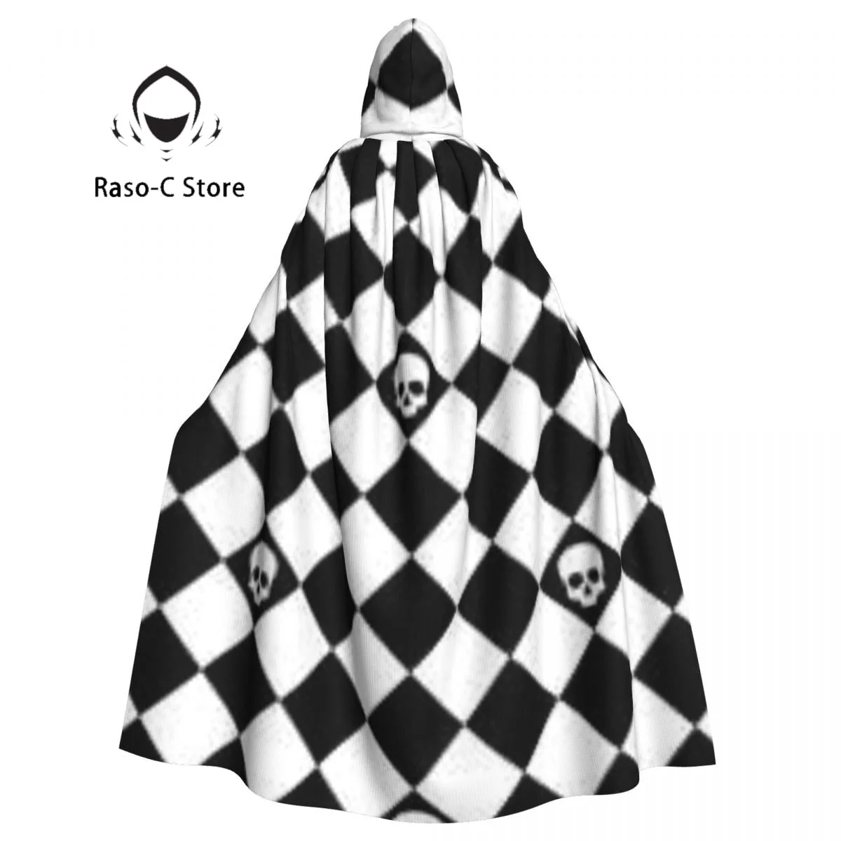 Long Cape Cloak Skull Diamond Checked Crossbone Ghost Pirate Hooded Cloak Coat Autumn Hoodies