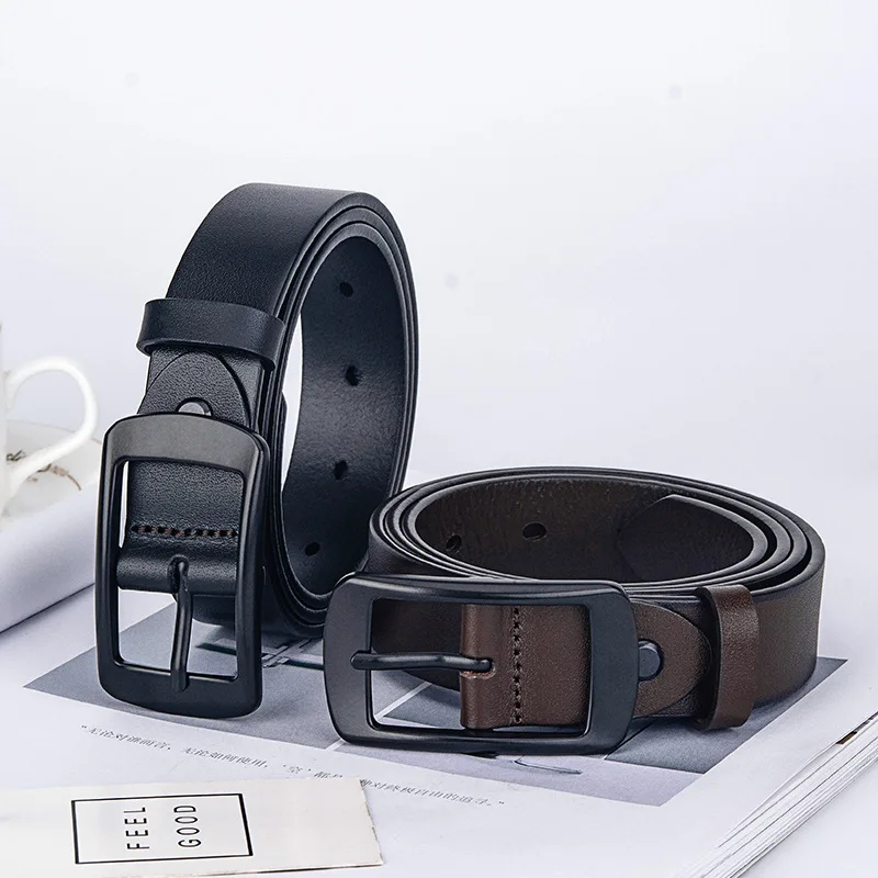 women belt versatile cowhide jeans belt, vintage genuine leather blet simple needle buckle ins belt for women's