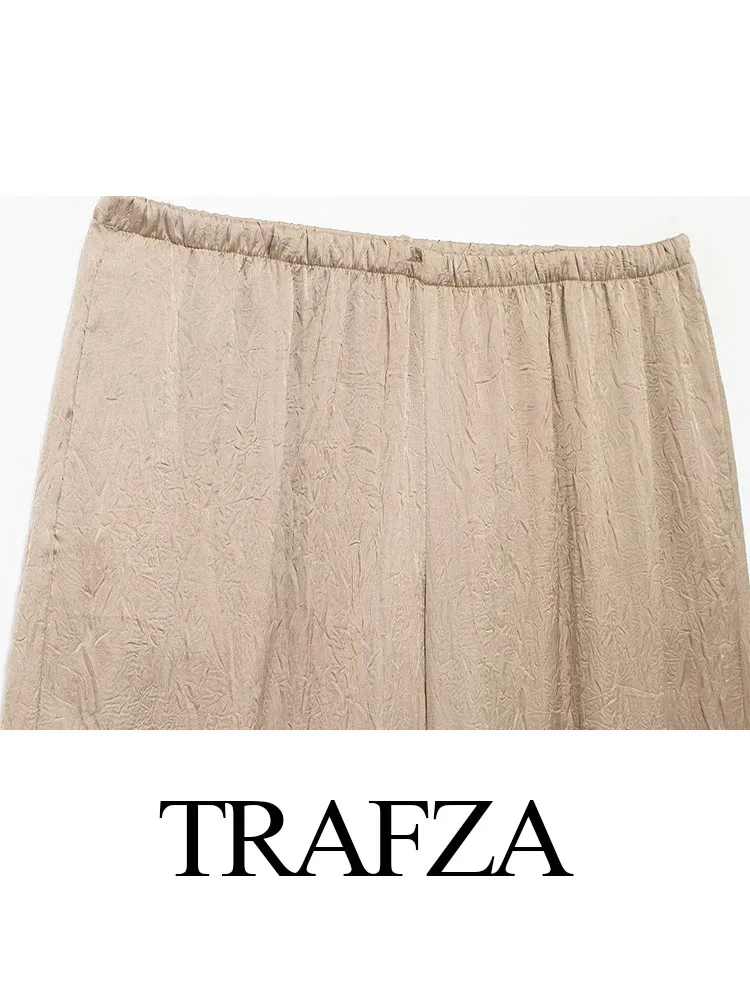 女性用TRAFZA-2-Pieceセット,プリーツ効果,シングルブレスト,長袖シャツ,ファッションポケット,伸縮性ウエストパンツ,丈夫