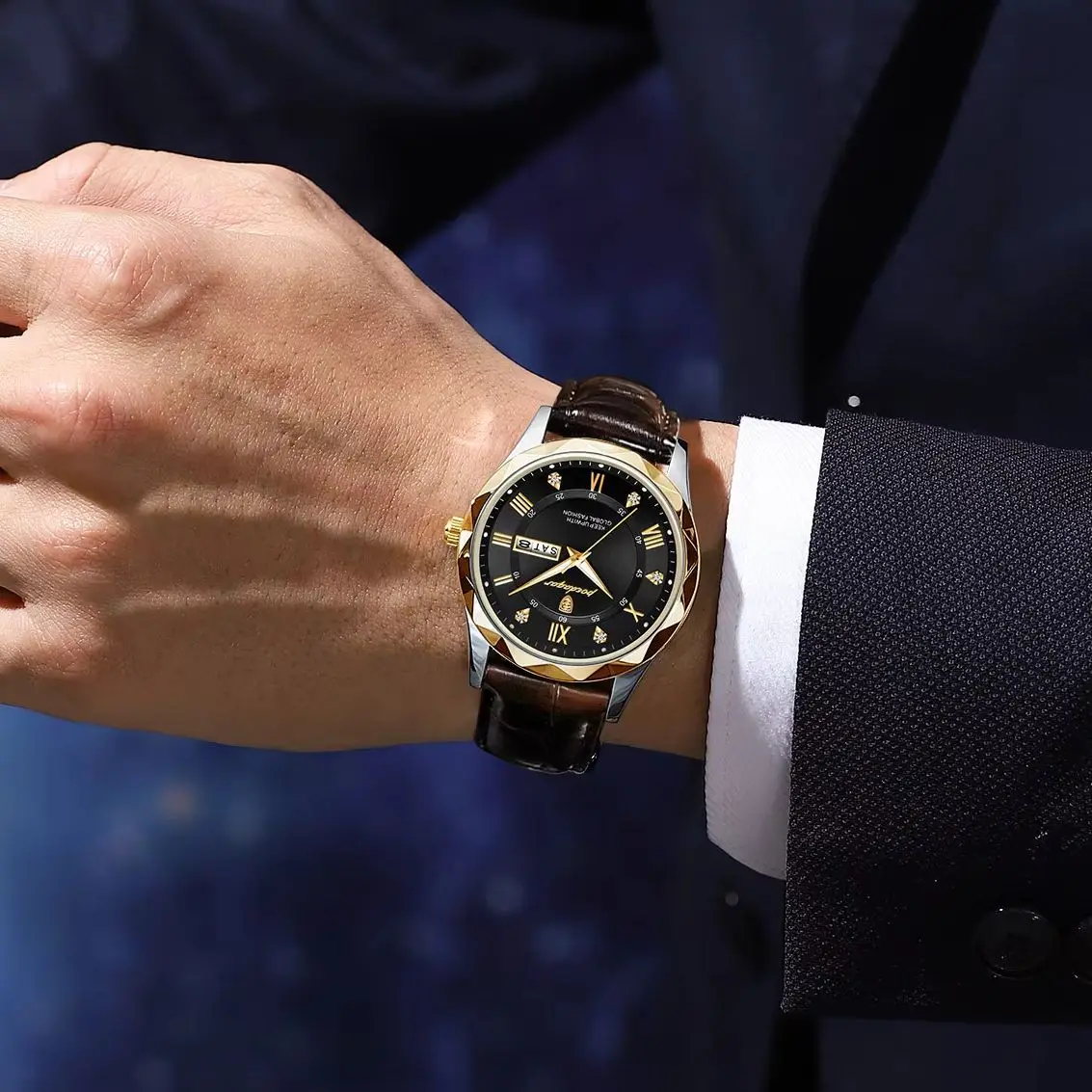 POEDAGAR-ساعة كوارتز جلدية مقاومة للماء للرجال ، علامة تجارية مشهورة ، فاخرة ، مضيئة ، تاريخ ، أسبوع ، رياضة ، أصلي ، كلاسيكي