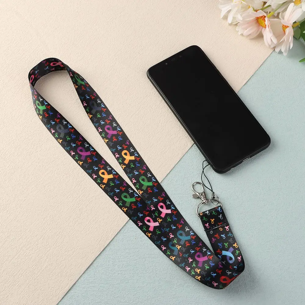 Breast Cancer Ribbon Neck Strap NHS Lanyard Badge Holder Mobile Phone Strap Hang Rope