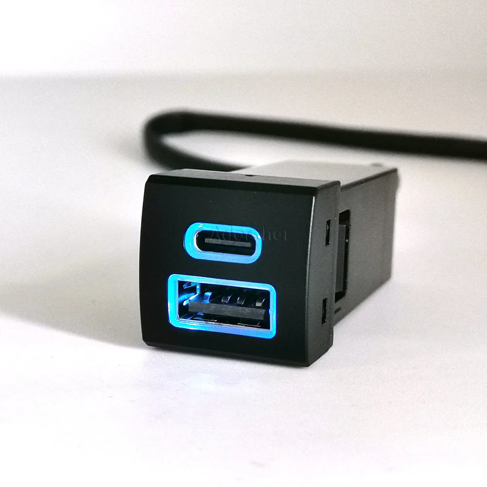 الأزرق LED سيارة المزدوج مقبس شاحن الهاتف USB QC3.0 Type-C PD صالح لتويوتا هايلاندر لاند كروزر ل برادو 150 Rav4 كامري #4