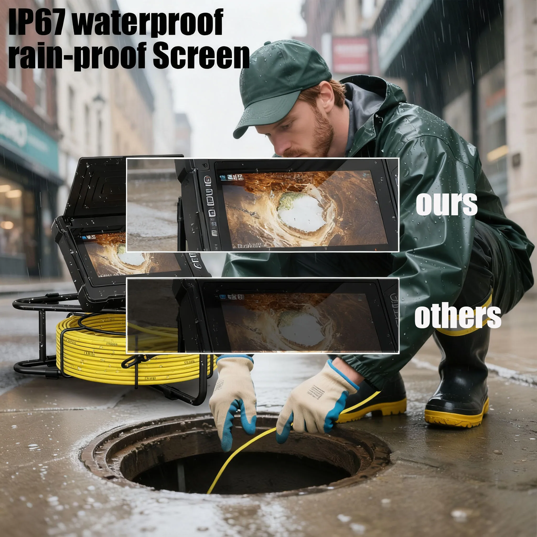 GAMWATER Portable 7Inch Pipe Camera 20-50M 5MM Cable 16GB DVR 20X Zoom 1080P AHD IP68 Waterproof Sewer Endoscope Camera