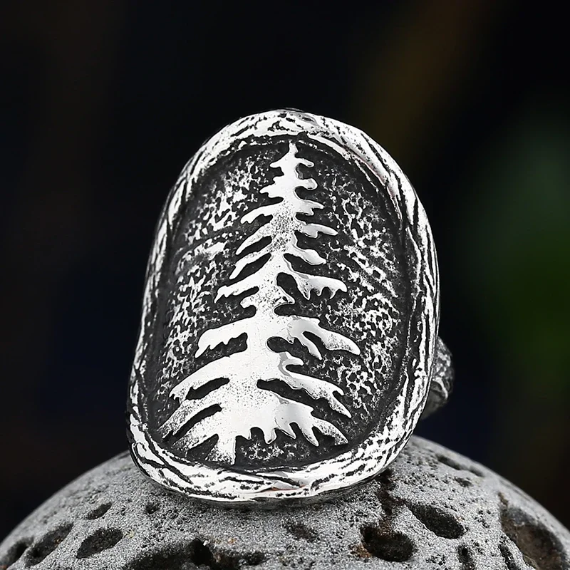 316L Stainless Steel Punk Antique Crystal Tree of Lift Ring For Man Women Bijoux Bague Party Gift Hollown Jewelry Freeshipping