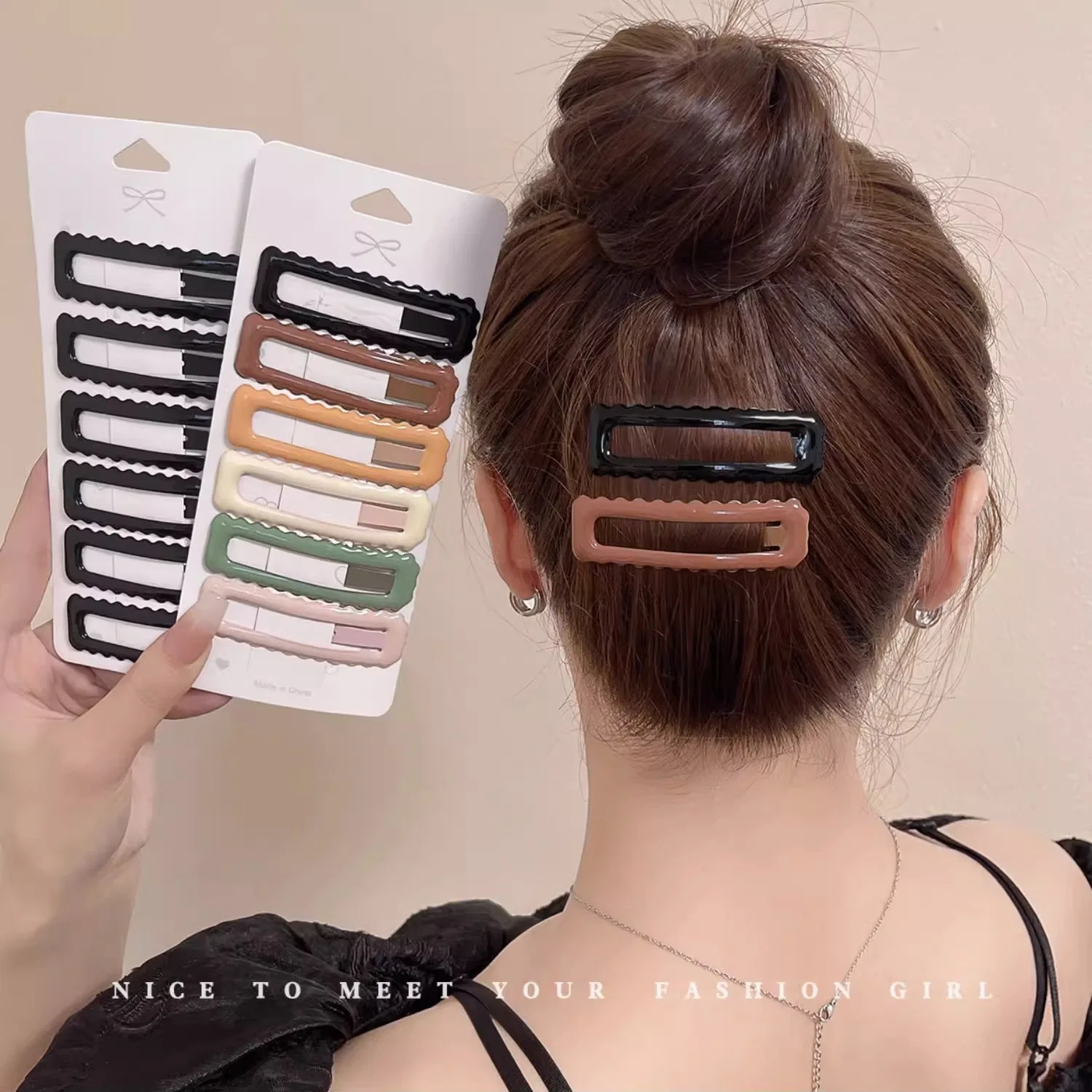 Square Wave Hair Clips for Women Office Lady Bangs Side Hairpins Morandi Color Geometric Barrettes Cute Hair Accessories