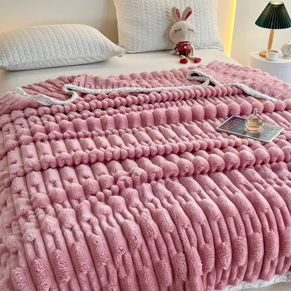 Stripped for Bed Thermal Blanket Sherpa Fleece Throw Blanket for Couch Sofa Bedroom Soft Warm